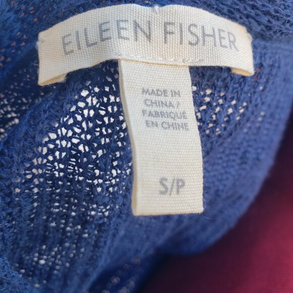 Eileen Fisher Sweater Blue Linen Knit V Neck Short Dolman Sleeve Hi Low Small - Picture 6 of 7